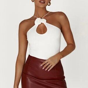 MESHKI Adeline Rose Halter Top White Large